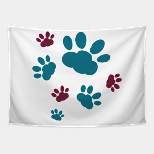 Turquoise and red cat's pawprint Tapestry