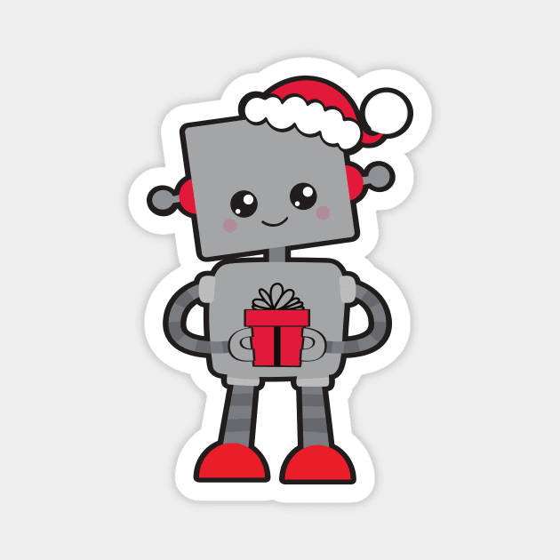 Christmas Robot, Cute Robot, Santa Hat, Gifts Magnet by Jelena Dunčević