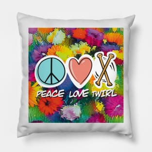 Peace Love Twirl symbol Floral design Pillow