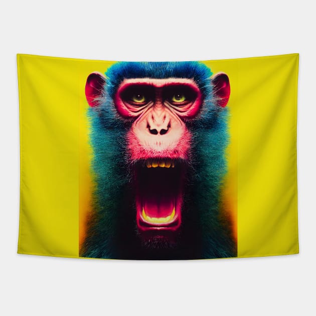 Crazy monkey on yellow background. Tapestry by RulizGi