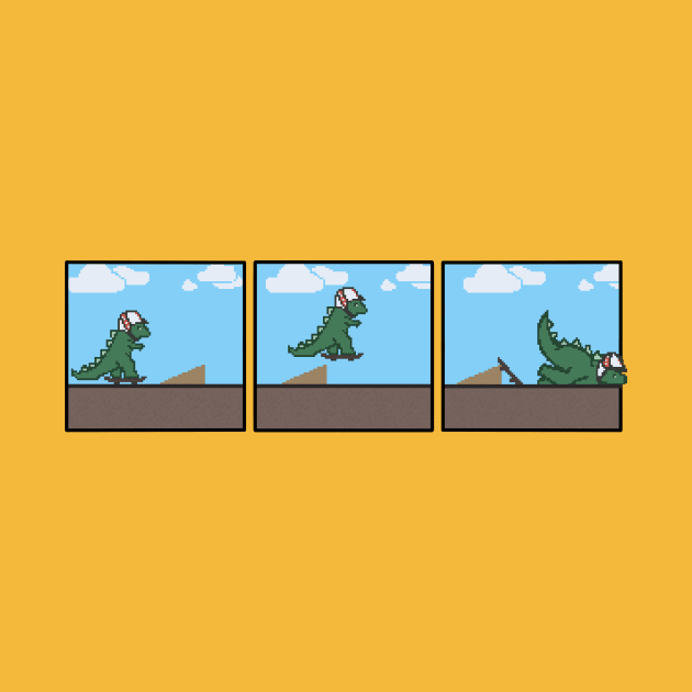 Pixel Dinosaur Skateboard Fail by WatershipBound