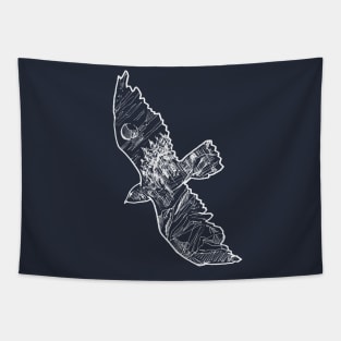 Hawk and Northern Landscape White Graphic Tapestry