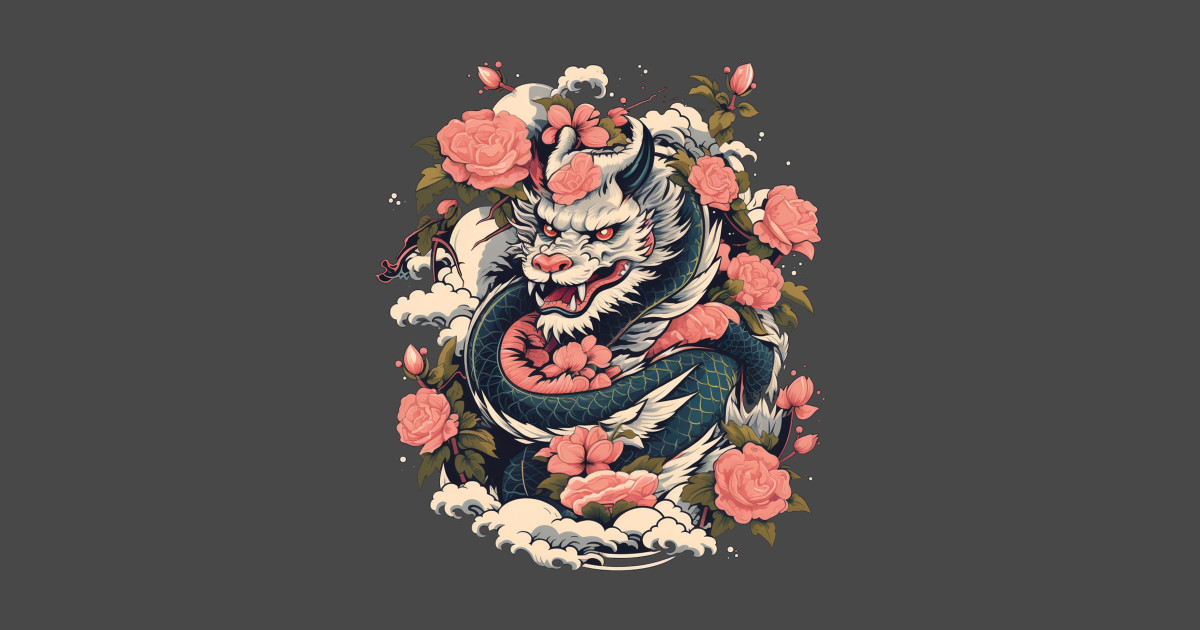 Chinese Dragon with Roses Dragon TShirt TeePublic