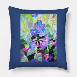 Purple blue Bindweed (morning glory) flowers in watercolor Pillow