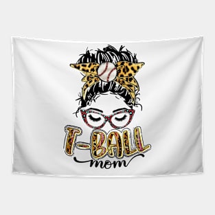 T Ball Mom Messy Bun Leopard, Baseball Mom Leopard Tapestry