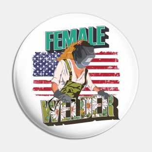 Welder girl funny quote woman metal worker gift  Female welder floral pettern USA flag Pin