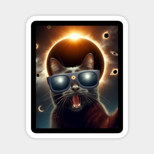 black cat taking a selfie with solar 2024 eclipse wearing Glasses Magnet