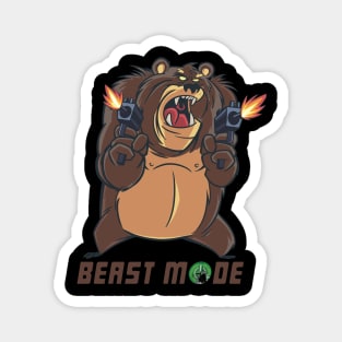 Beast mode graphic, gangster bear gone wild shooting guns cartoon, Men Women Magnet