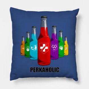 Zombie Perks in Triangle Perkaholic on Royal Blue Pillow