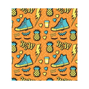 90s Pattern Colorful Pinapple Fun 90's Retro T-Shirt