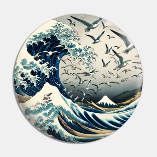 Kanagawa Wave Traditional Japanese Art - National Bird Day Pin