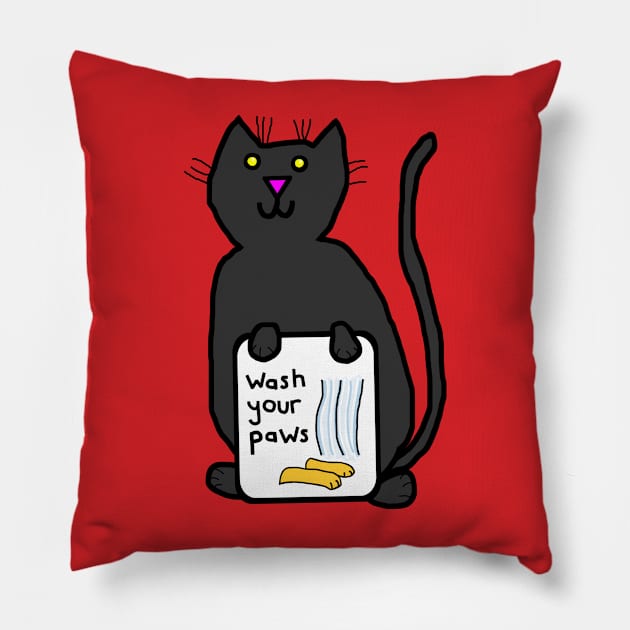 Cute Cat Says Wash Your Paws Pillow by ellenhenryart