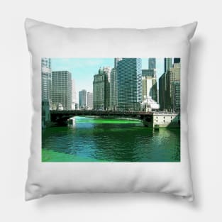 Chicago River on St. Patrick's Day Pillow