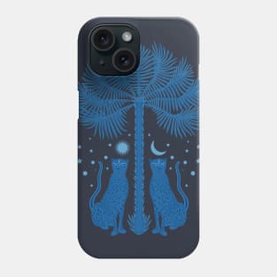 Cheetah Twins and Palm Tree in Blue Phone Case