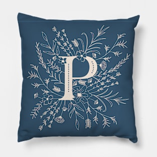 Botanical Letter P (Lake Blue) Pillow