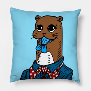 office otter, cute otter art. Pillow
