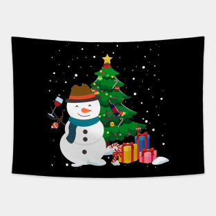 Funny Snowman Drinking Wine Christmas Tree Tapestry