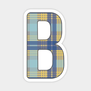 Monogram Letter B, Blue, Yellow and Grey Scottish Tartan Style Typography Design Magnet