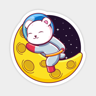 polar bear astronaut sleeping on the moon Magnet