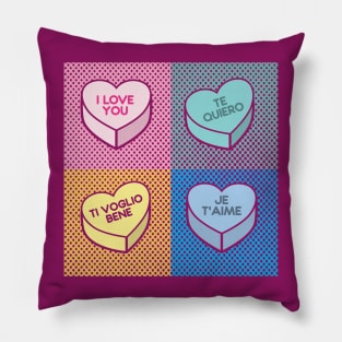 Pop Art love in any language Candy Hearts Pillow