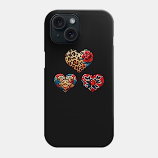 3 Hearts With Rose Flower Girls Valentines Day Phone Case