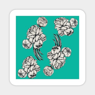 Turquoise Peonies Pattern Magnet