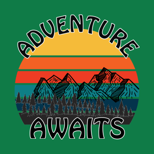 Adventure Awaits retro sunset camping Van Life T-Shirt
