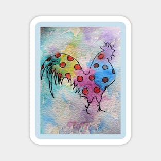 Polka Dot Rooster Watercolor Painting Rainbow Magnet