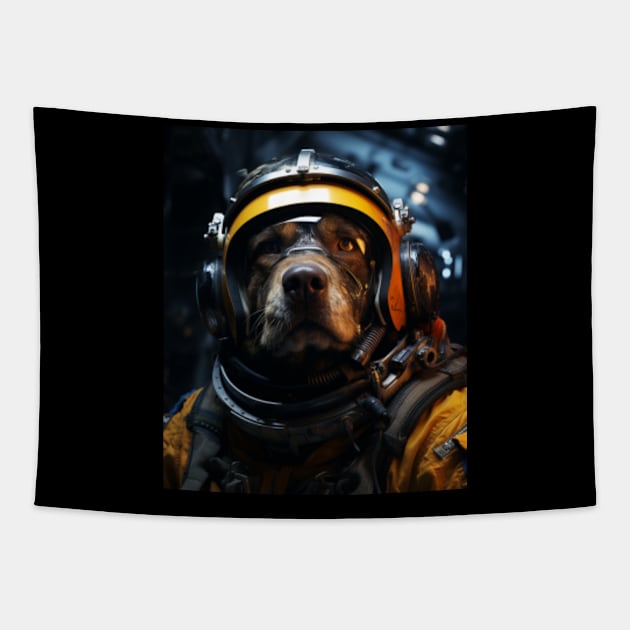 Pitbull Astronaut Outer Space Art Tapestry by Kardio