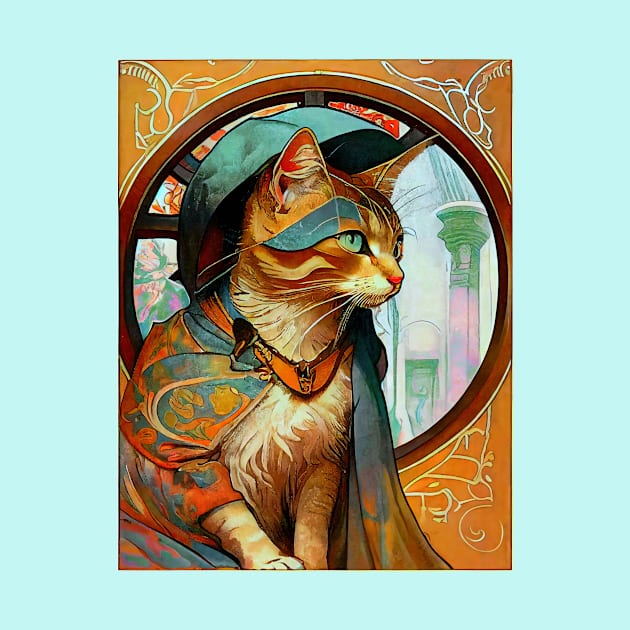 Renaissance Cat Art Nouveau by entwithanaxe