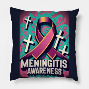 Meningitis Awareness Ribbon with Pink Swirls Background Pillow