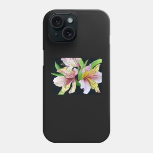 Pink and Yellow Alstroemeria Lilies watercolor painting Phone Case