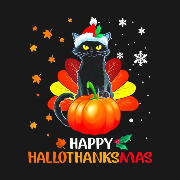 Black Cat Halloween And Merry Christmas Happy Hallothanksmas by So Bright