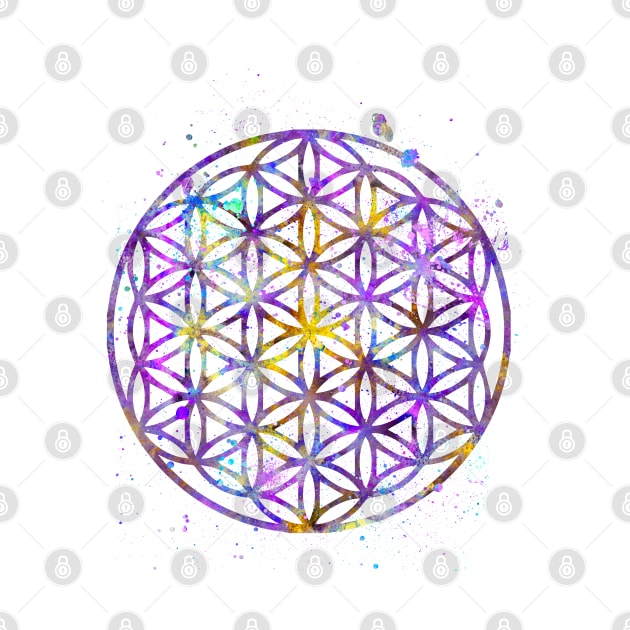 Flower Of Life Watercolor Painting by Miao Miao Design