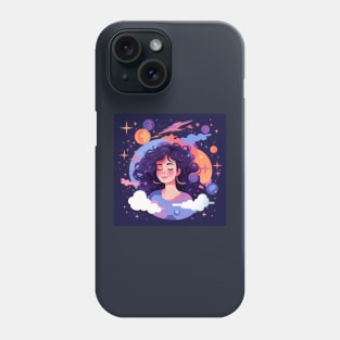 Woman with sweet dreams concept Young girl with galaxy and universe at hairs Phone Case