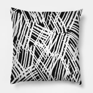 Lines Sketch Mono, White on Black Ink Effect Pillow