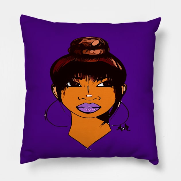 Pretty Girl Beauty HairStyle Earrings With Purple Lipstick By Ashthepainter Pillow by EllenDaisyShop