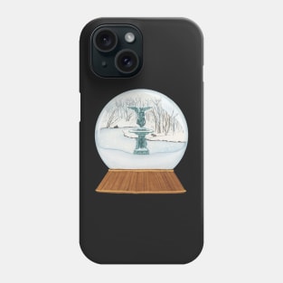 SNOW GLOBE – BETHESDA FOUNTAIN IN WINTER – CENTRAL PARK – NEW YORK CITY – Watercolor Painting Phone Case