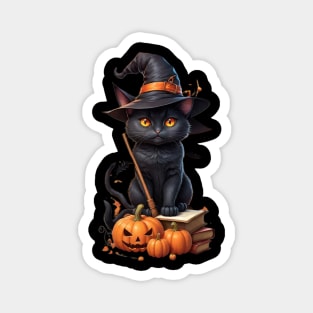 Black Cat in Halloween T-Shirt Magnet