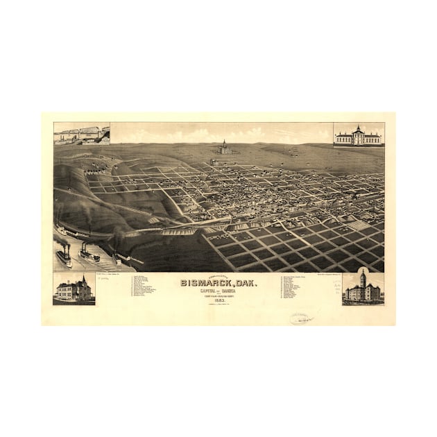 Vintage Bismark North Dakota Map (1883) by Bravuramedia