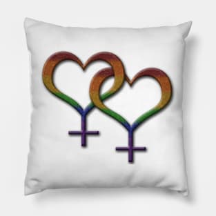 Lesbian Pride Rainbow Colored Heart Shaped Overlapping Female Gender Symbols Pillow