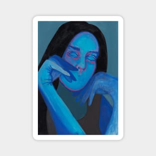 Blue sad girl portrait Magnet