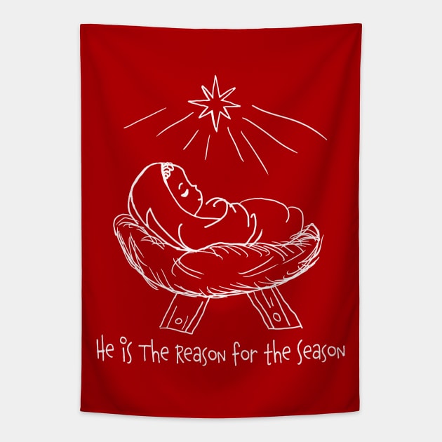 Religious Line Art Christmas He is The Reason for the Season Tapestry by Brasilia Catholic