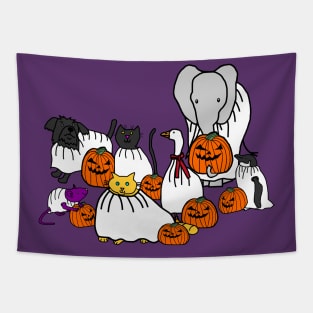 Cute Animals and Pumpkin Head Halloween Horror Costumes Tapestry