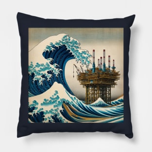 Kanagawa Offshore Platform - Oil & Gas Industry Inspired Wave Off Kanagawa Pillow