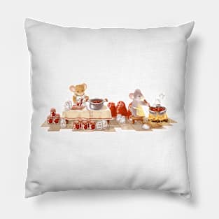 Cottagecore Mice Making Strawberry Jam Pillow