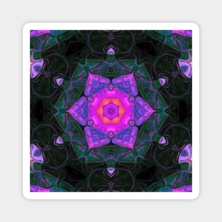 Mosaic Mandala Flower Purple Pink and Black Magnet