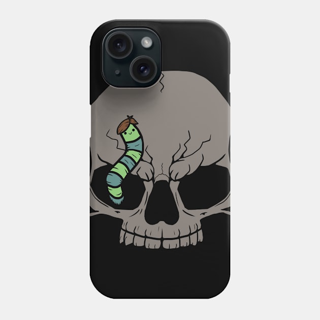 Skull With Cute Smiling Caterpillar With Funny Hair Phone Case by jagabeic