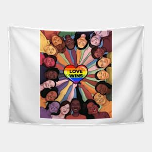 "Pride in All Colors - Love Wins Rainbow Tee Tapestry