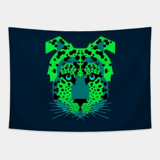 Cheetah Face, Neon Green Tapestry